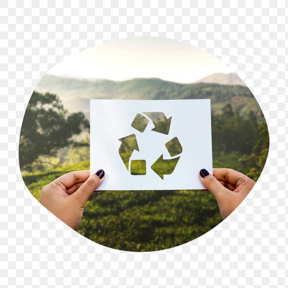 Recycle symbol png badge element, transparent background