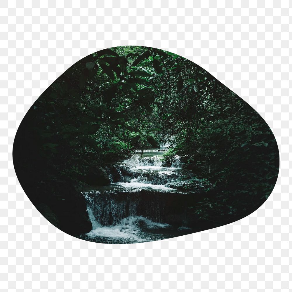 Waterfall landscape png badge element, transparent background