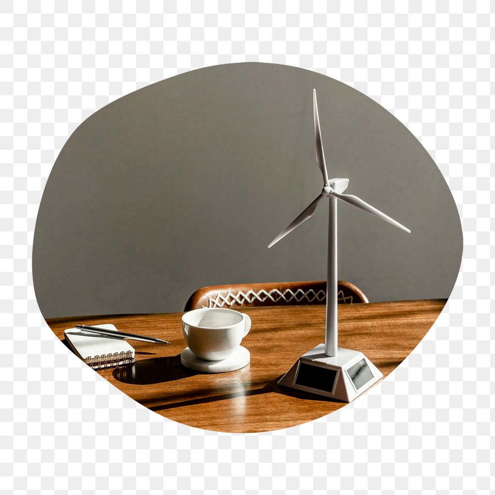 Wind turbine png badge element, transparent background