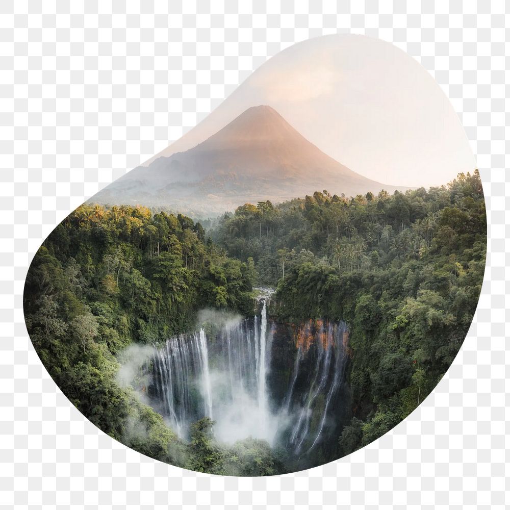 Waterfall, nature png badge element, transparent background