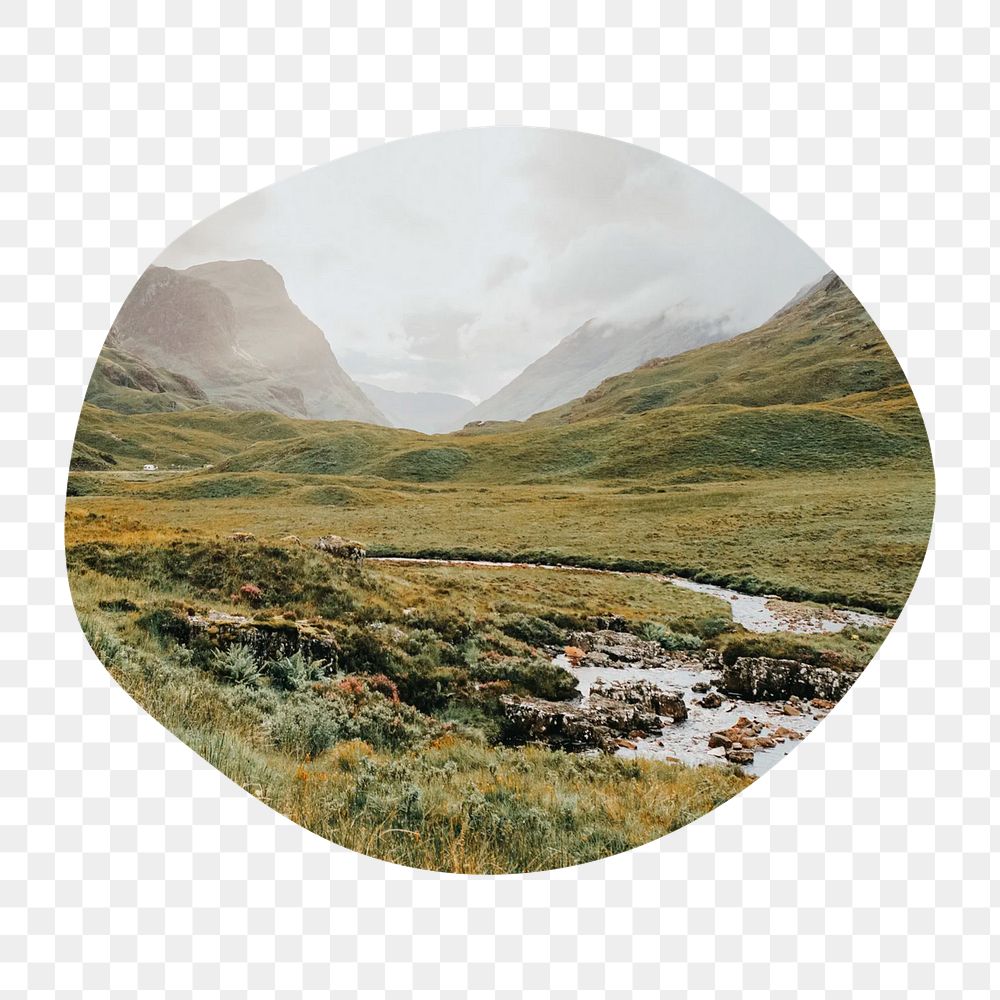 Highlands landscape png badge element, transparent background