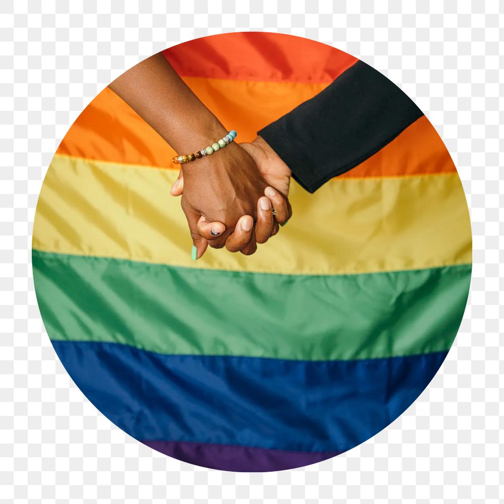Pride flag png circle badge element, transparent background
