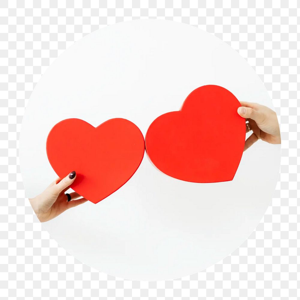 Red hearts png circle badge element, transparent background