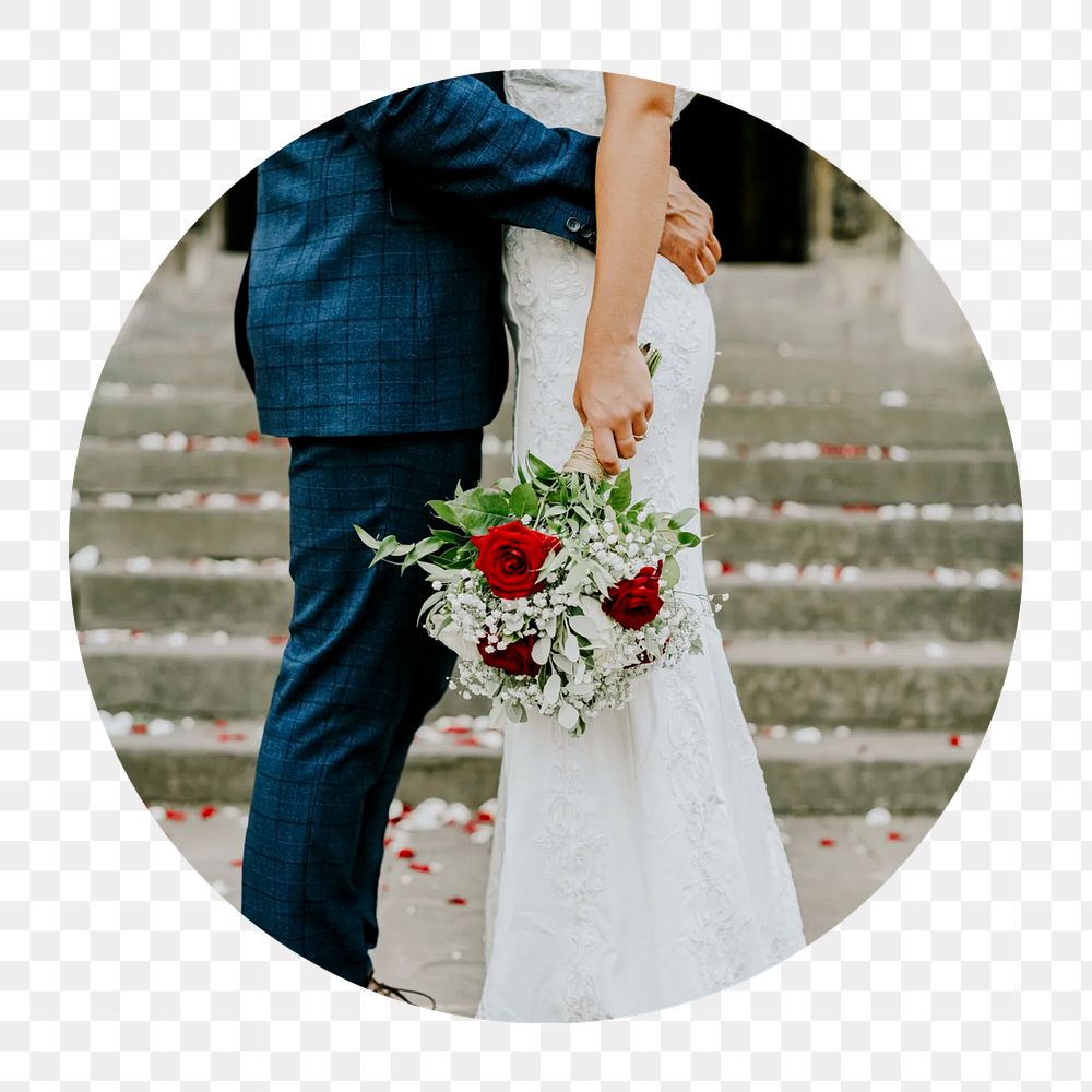 Wedding, romantic png circle badge element, transparent background