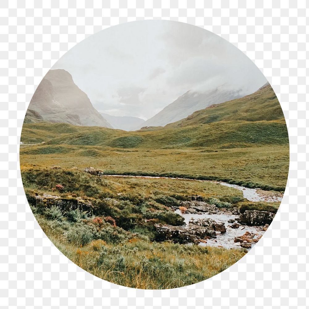 Nature landscape png circle badge element, transparent background