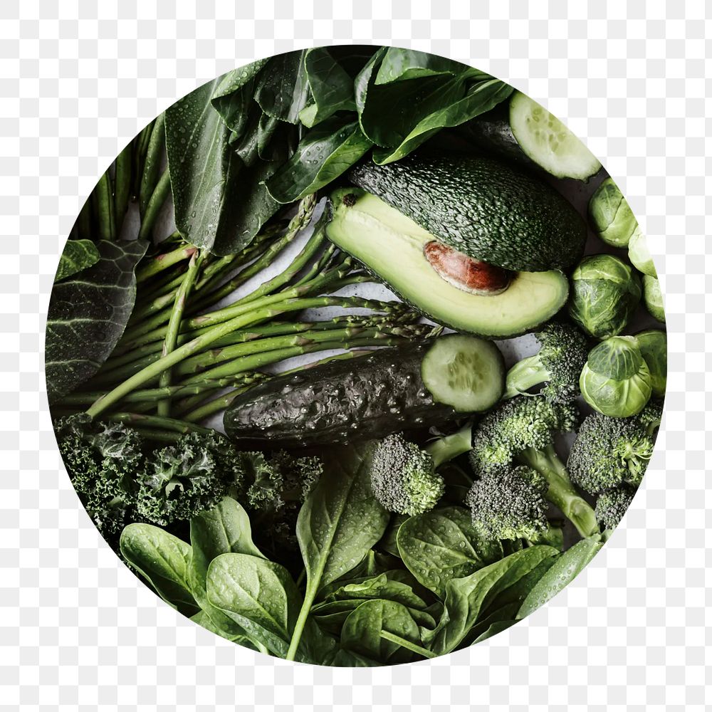 Green vegetables png circle badge element, transparent background