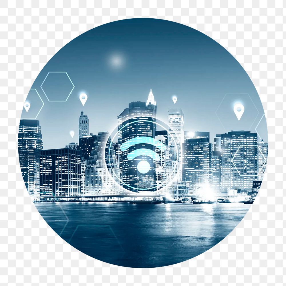 Wireless internet png circle badge element, transparent background