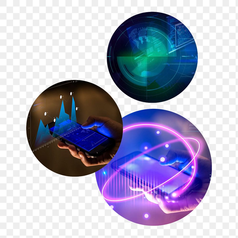 Futuristic technology png circle badge elements, transparent background