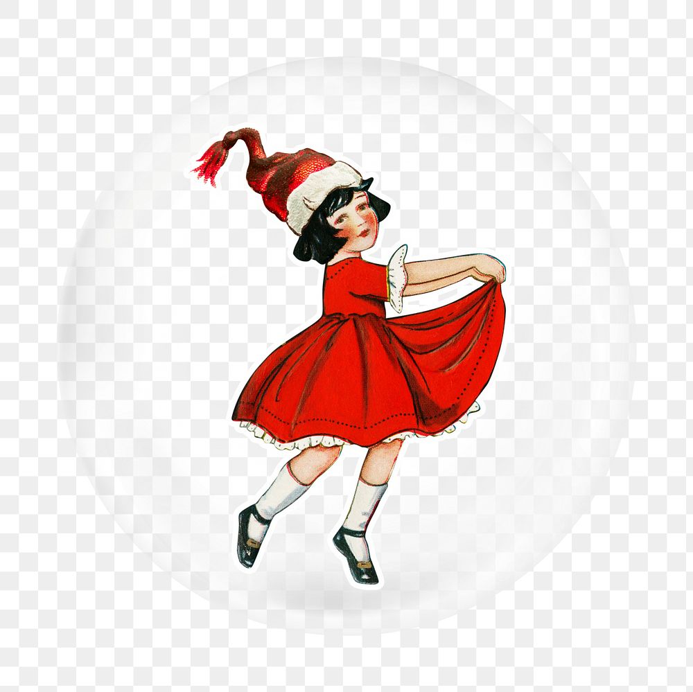 Png dancing little girl Christmas sticker, bubble design transparent background. Remixed by rawpixel.