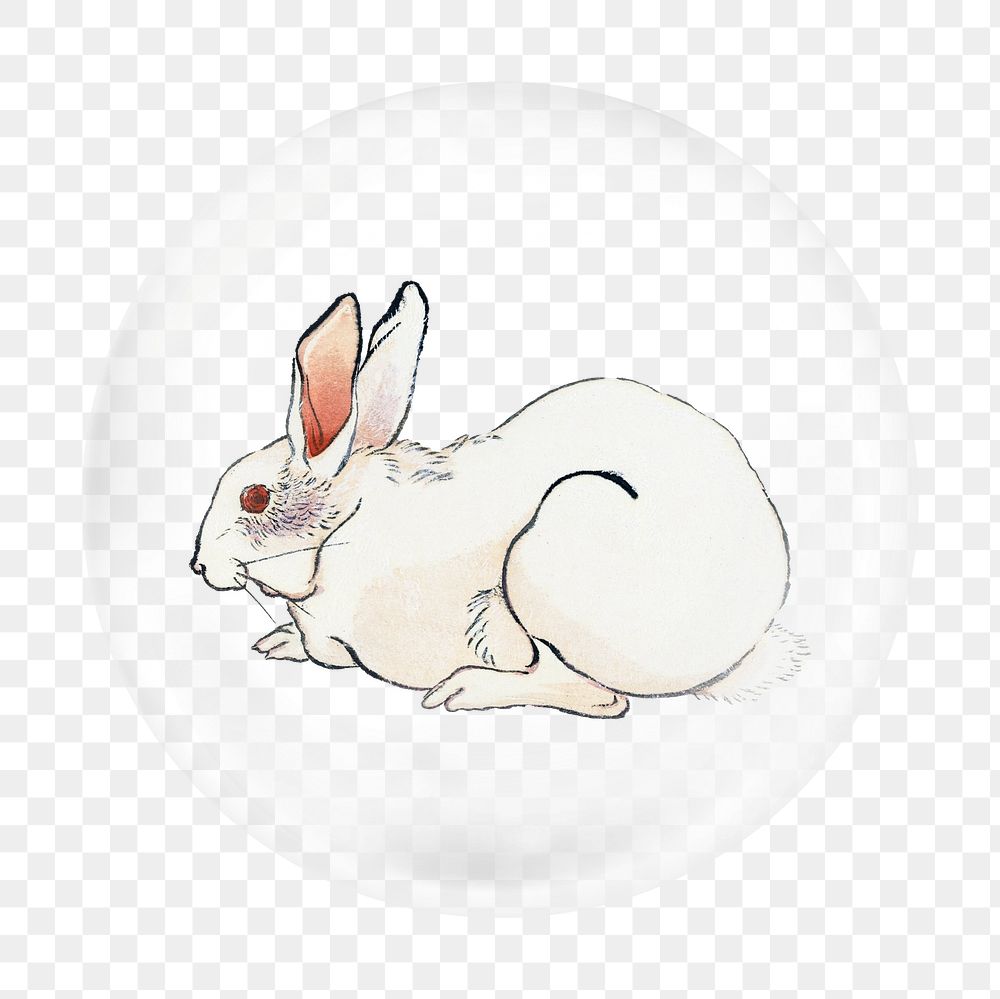 Rabbit png vintage animal sticker, bubble design transparent background. Remixed by rawpixel.