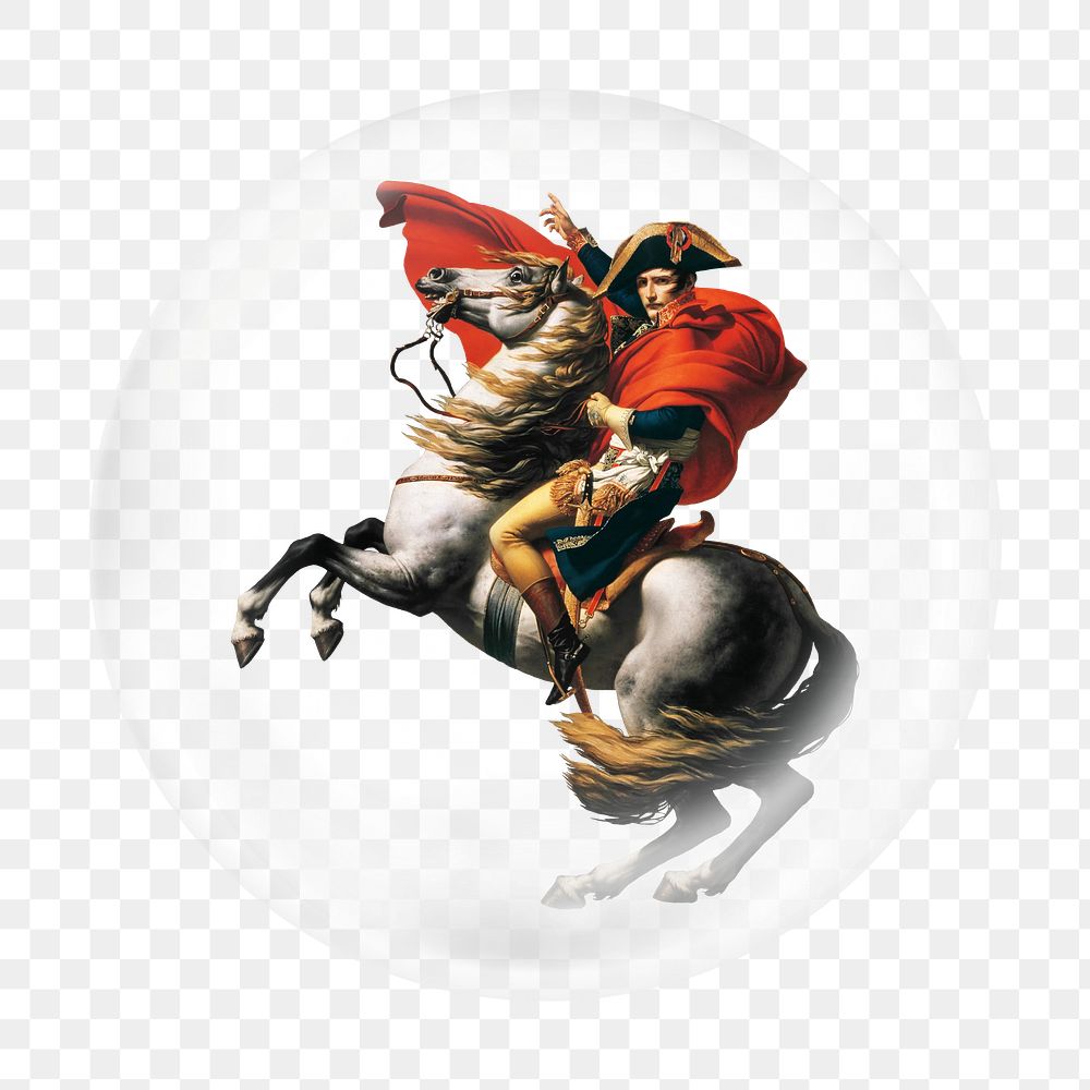 Png Napoleon Crossing the Alps sticker, Jacques-Louis David's artwork in bubble transparent background. Remixed by rawpixel.