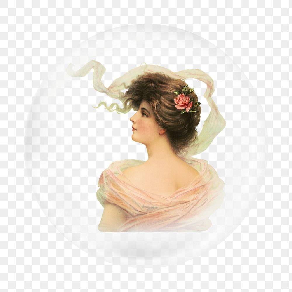Vintage lady png sticker, bubble design transparent background. Remixed by rawpixel.
