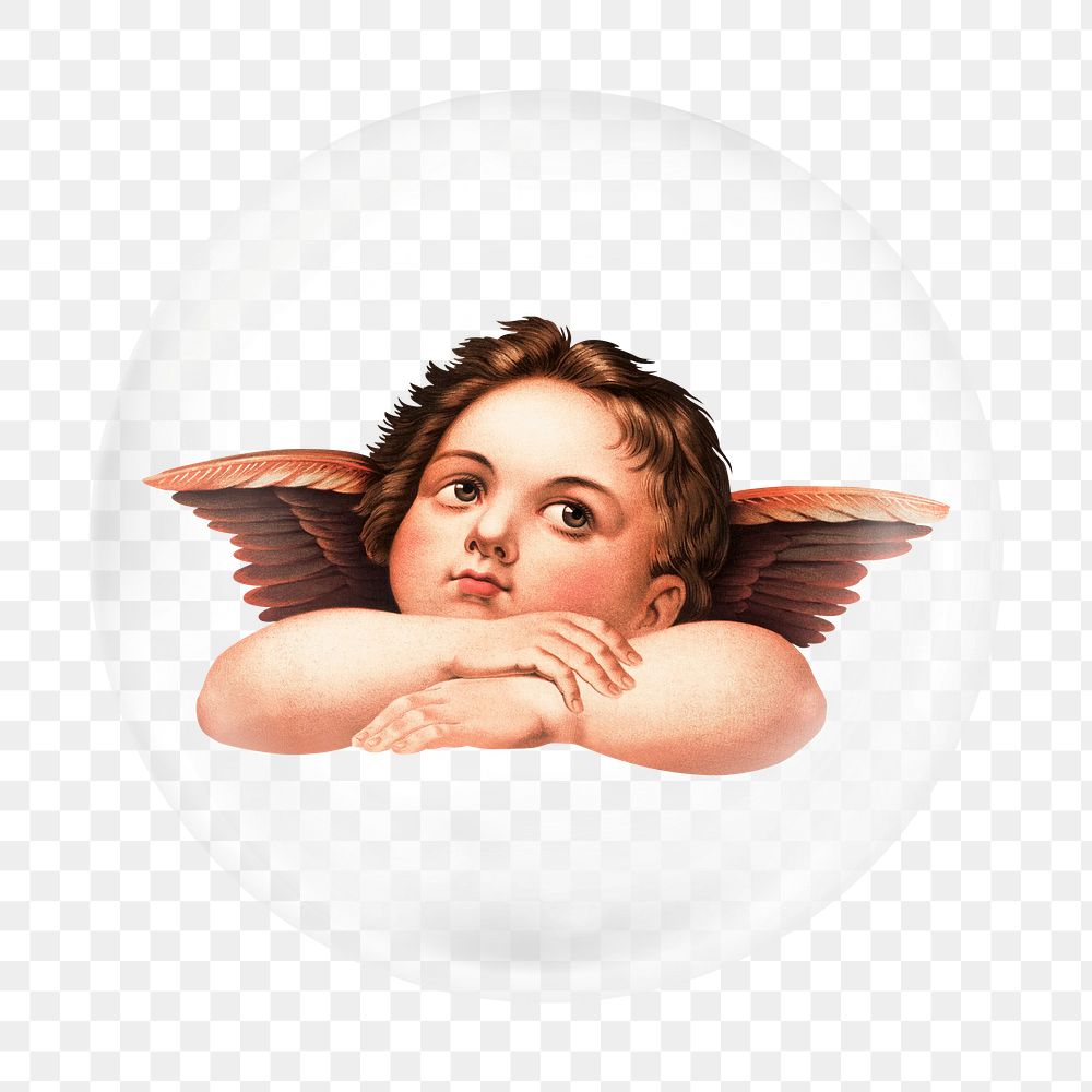 Cherub png sticker, Raphael's artwork in bubble transparent background. Remixed by rawpixel.
