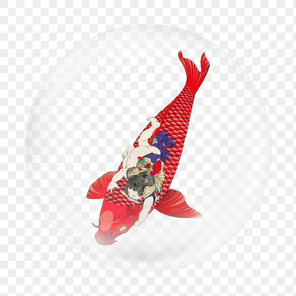 Japanese koi fish png sticker, bubble design transparent background. Remixed by rawpixel.