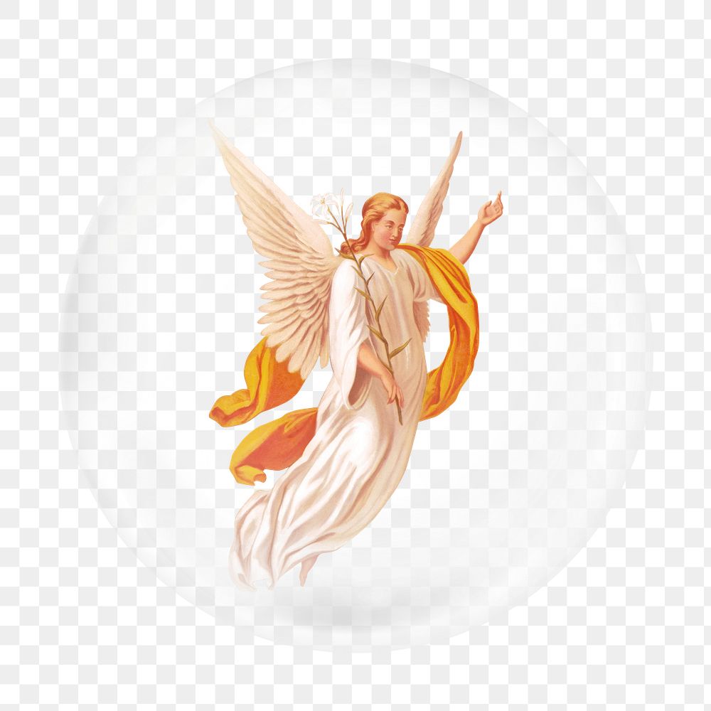 Angel Gabriel png sticker,  bubble design transparent background. Remixed by rawpixel.