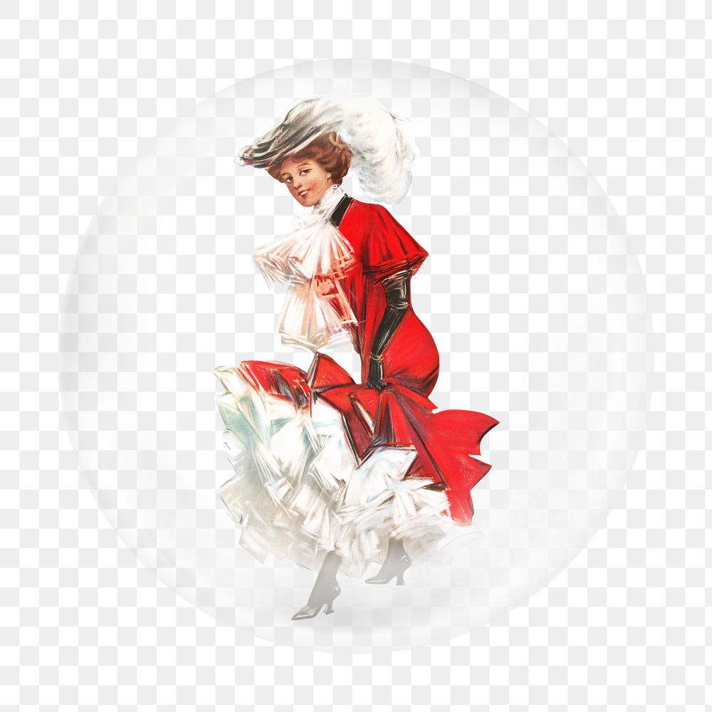 Png Victorian woman in red dress sticker, bubble design transparent background. Remixed by rawpixel.