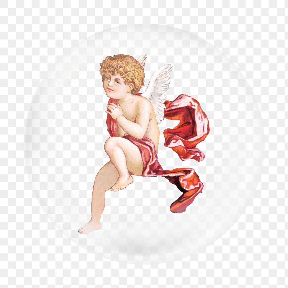Sitting cherub png sticker, bubble design transparent background. Remixed by rawpixel.