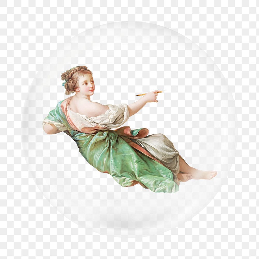 Vintage woman png sticker,  bubble design transparent background. Remixed by rawpixel.