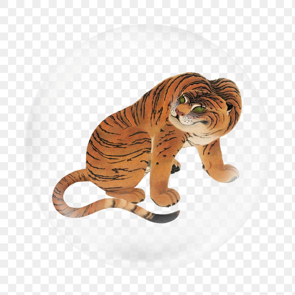 Japanese tiger png sticker, bubble design transparent background. Remixed by rawpixel.