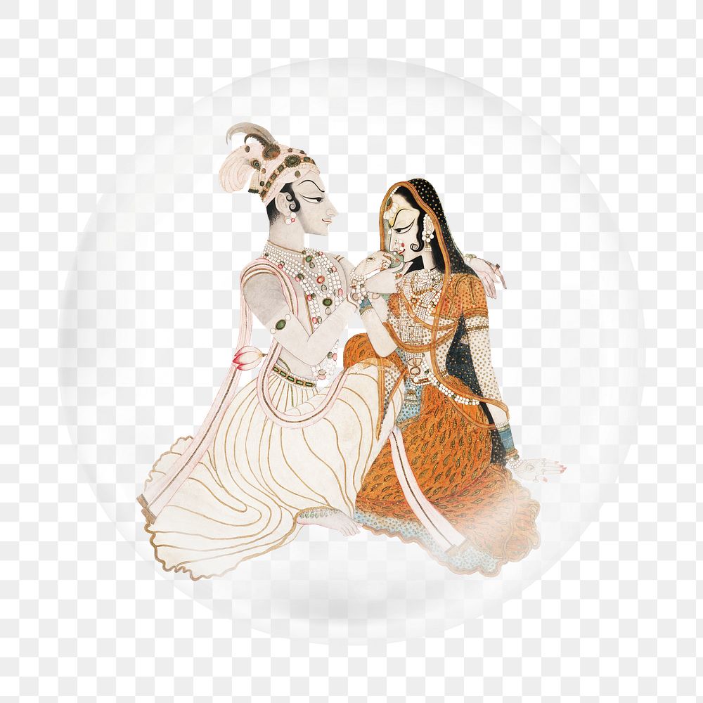 Indian couple png sticker,  bubble design transparent background. Remixed by rawpixel.