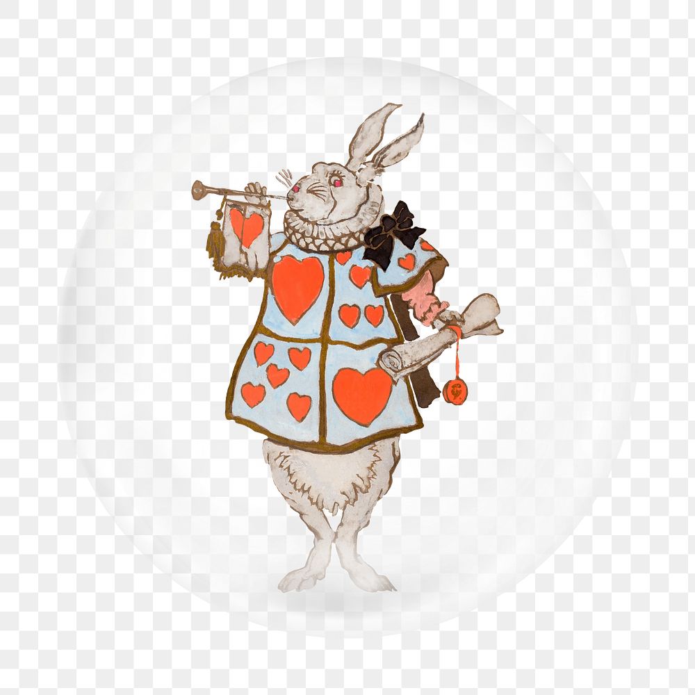 White rabbit png sticker, Alice in Wonderland by William Penhallow Henderson in bubble transparent background. Remixed by…