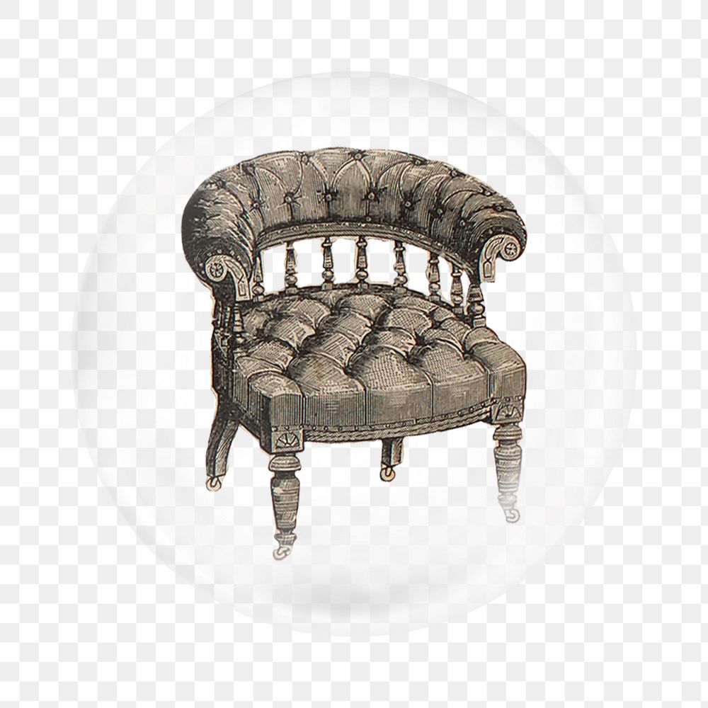 Victorian armchair png vintage furniture sticker, bubble design transparent background. Remixed by rawpixel.