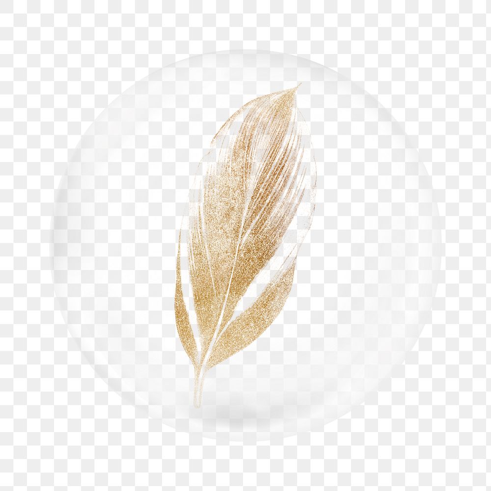 Png golden tropical leaf sticker, Benjamin Fawcett artwork in bubble transparent background. Remixed by rawpixel.