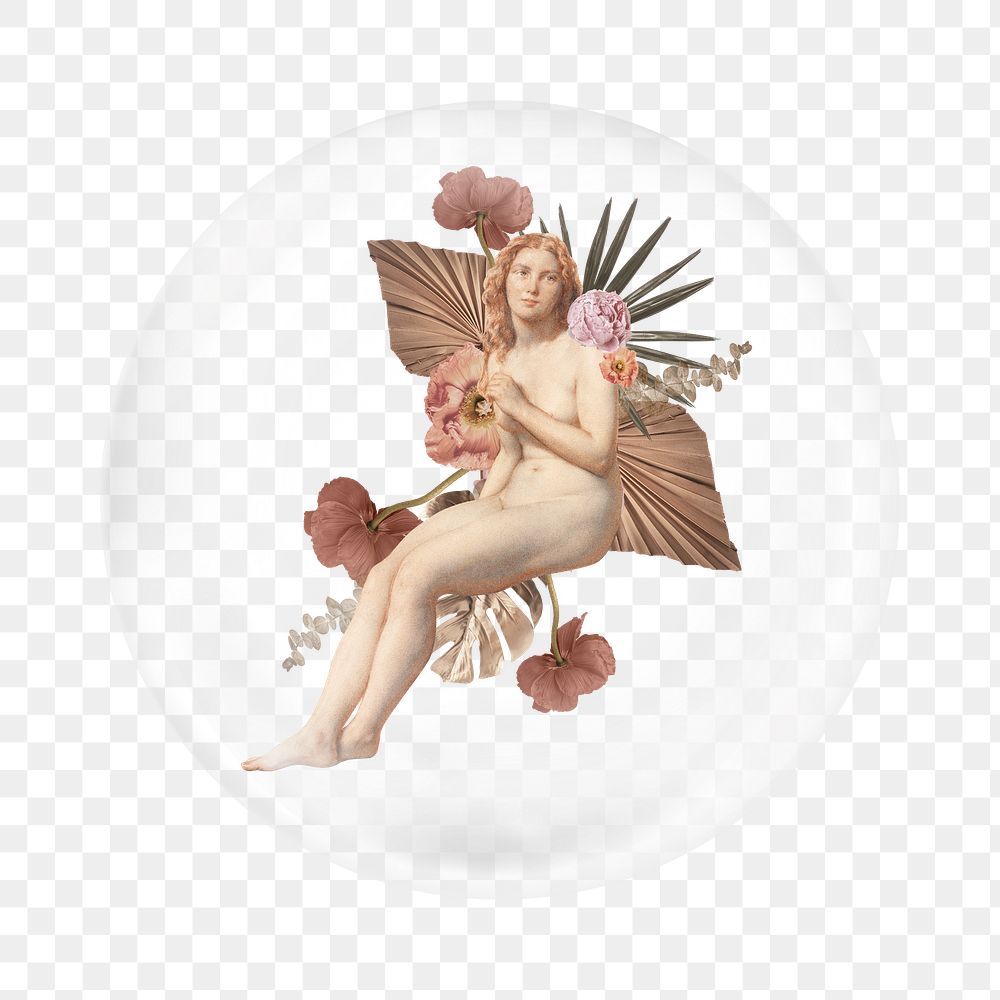 Aesthetic woman png sticker,  bubble design transparent background. Remixed by rawpixel.