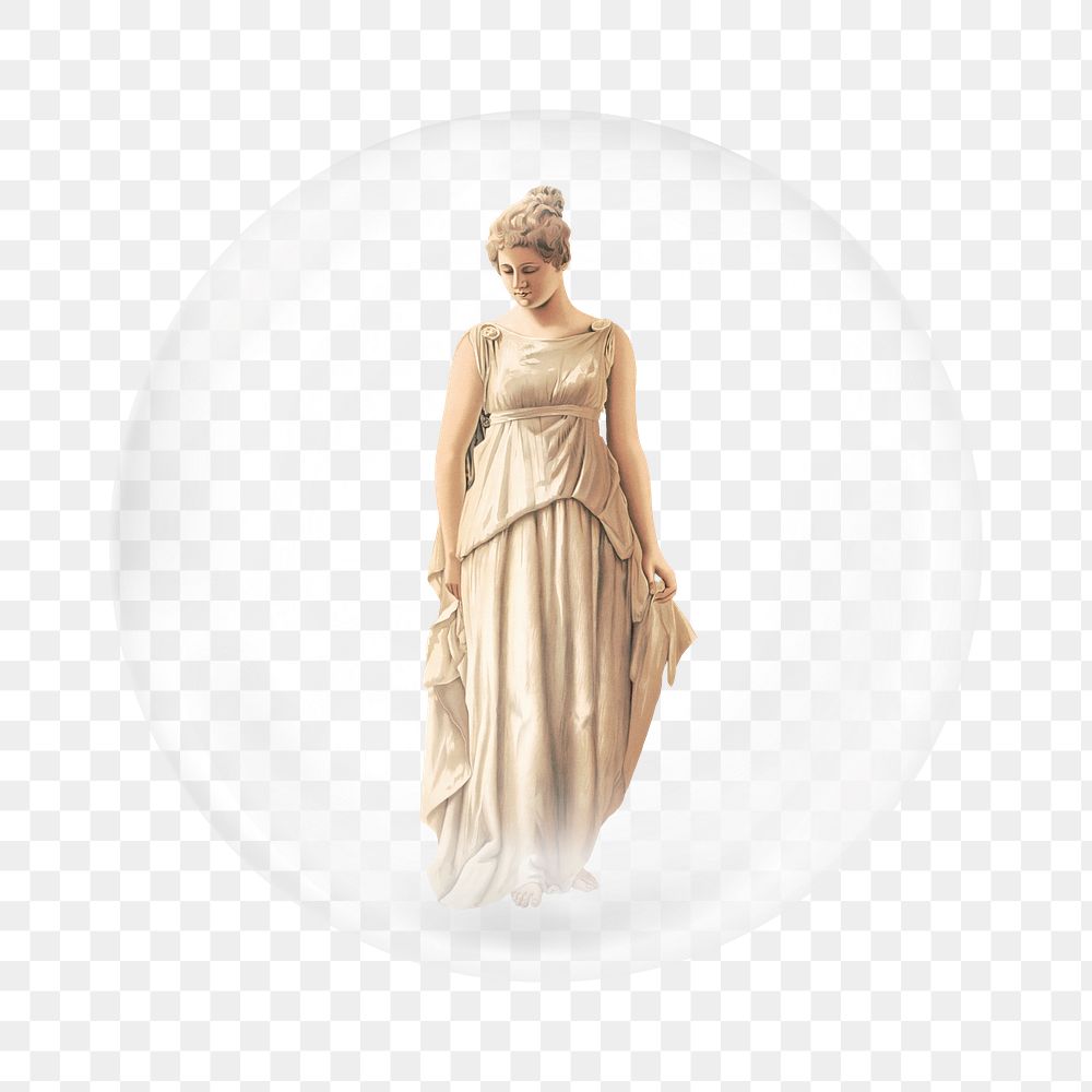PNG greek woman statue sticker,  bubble design transparent background. Remixed by rawpixel.