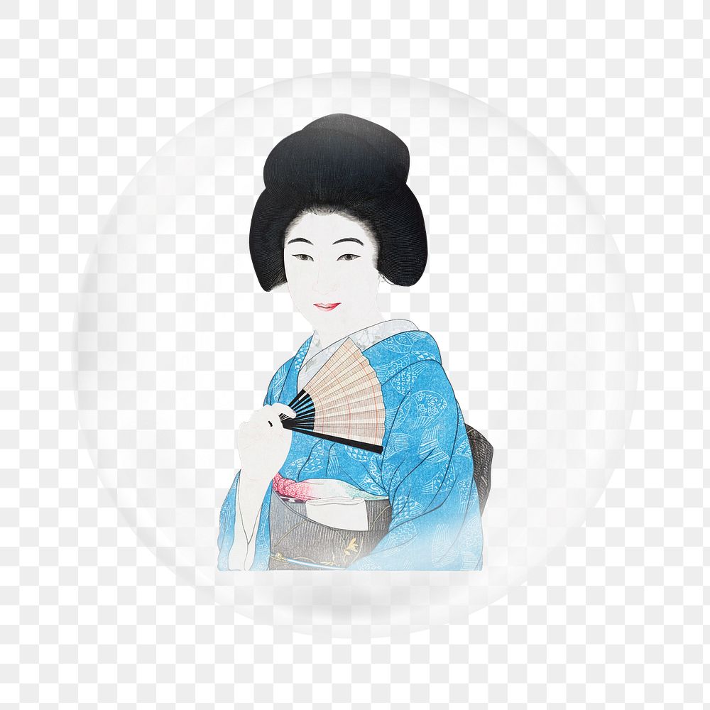 Japanese woman png sticker,  bubble design transparent background. Remixed by rawpixel.