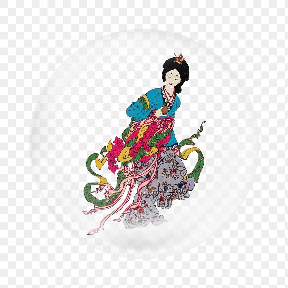 Chinese legend png sticker, Chang E flees to the moon in bubble transparent background. Remixed by rawpixel.