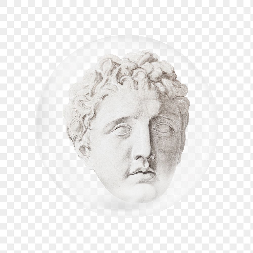Man sculpture png head sticker, bubble design transparent background. Remixed by rawpixel.