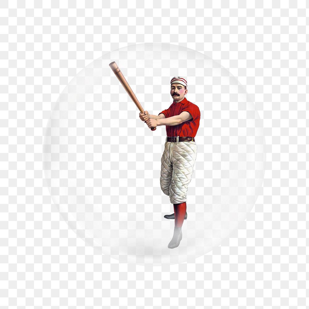 Vintage baseball player png sticker, bubble design transparent background. Remixed by rawpixel.