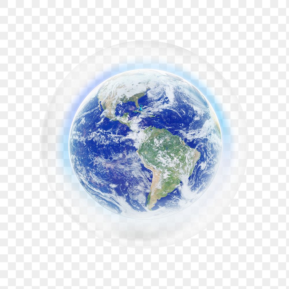 PNG glowing planet earth sticker, bubble design transparent background. Remixed by rawpixel.