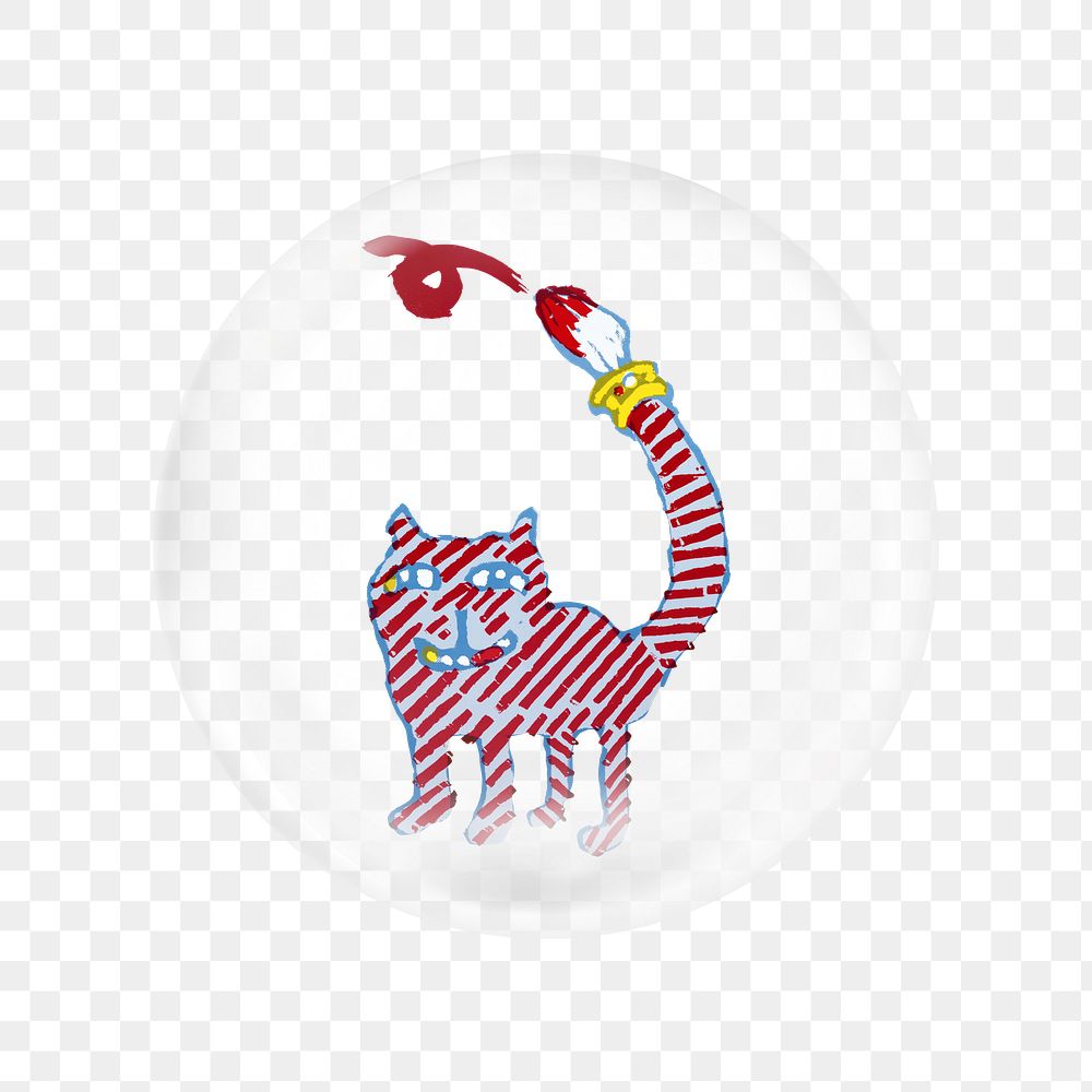 Striped cat png sticker, Lanny Sommese's art in bubble transparent background. Remixed by rawpixel.