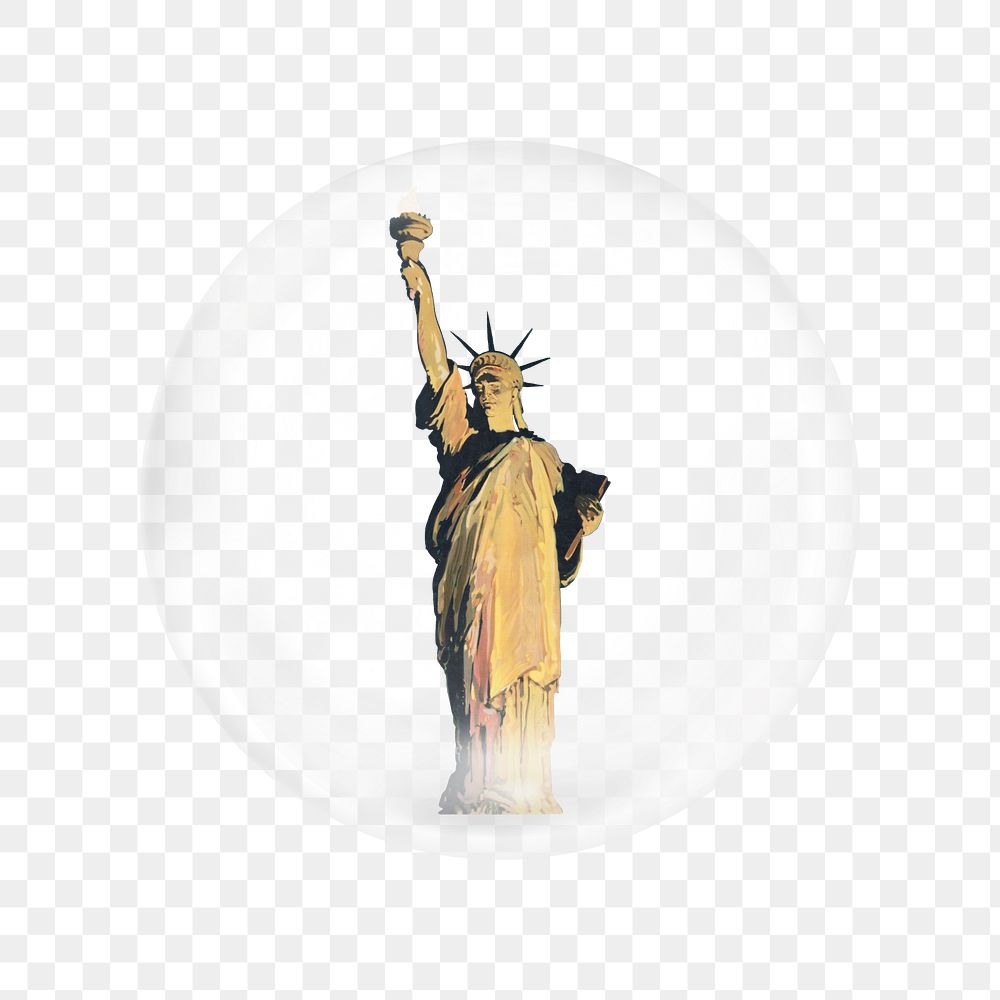 Statue of Liberty png sticker, bubble design transparent background. Remixed by rawpixel.