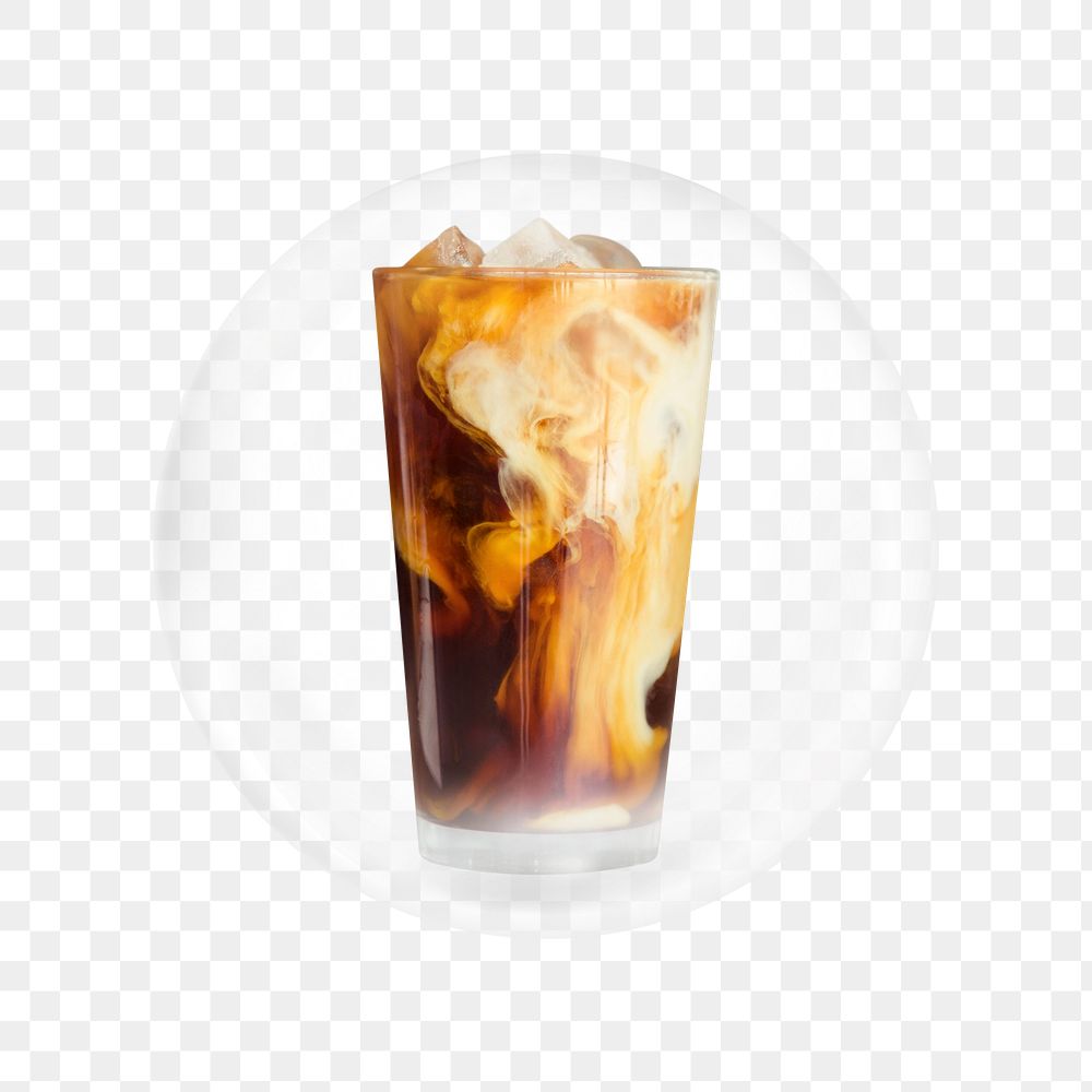 Iced latte coffee png sticker, bubble design transparent background. Remixed by rawpixel.