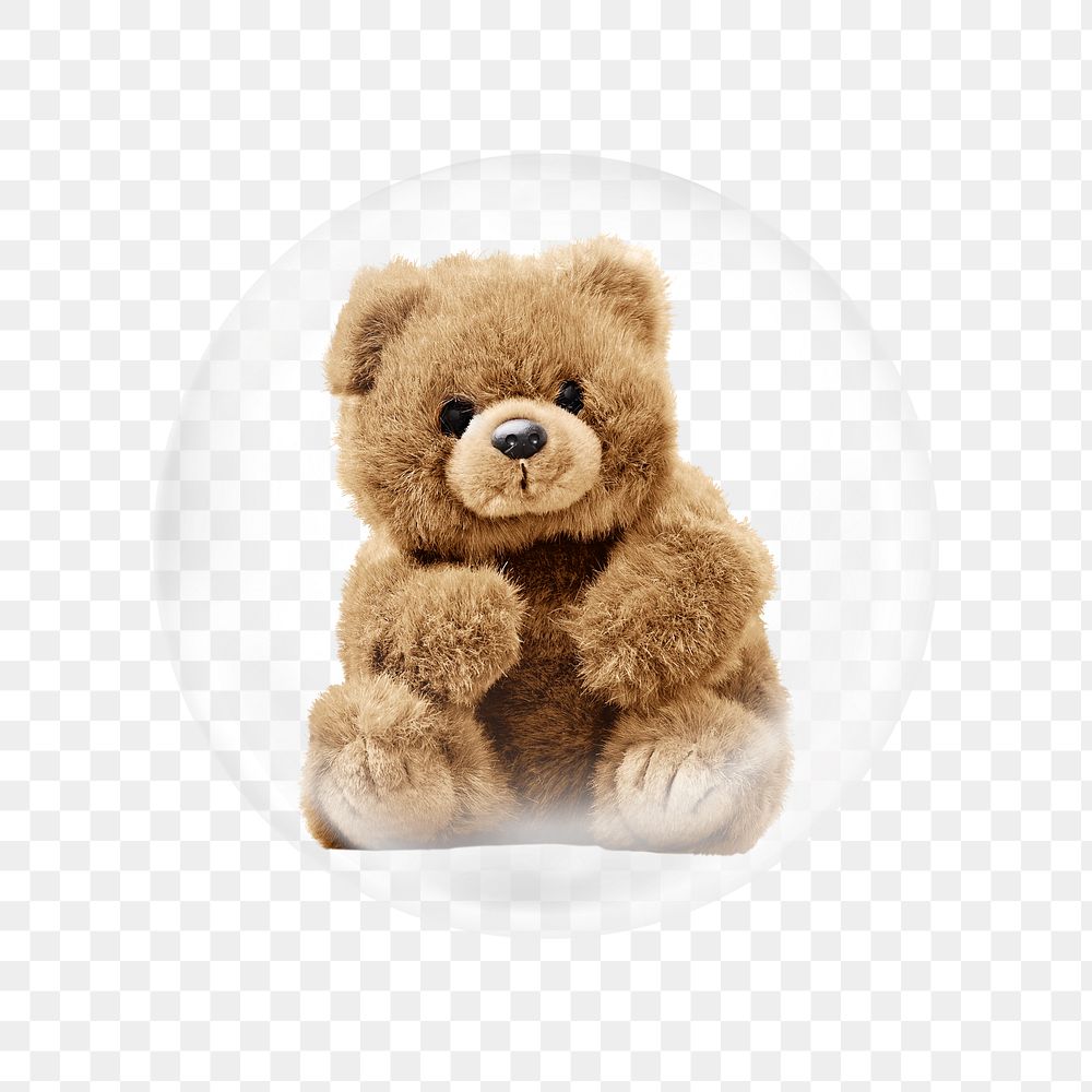 Cute teddy bear png sticker, bubble design transparent background. Remixed by rawpixel.