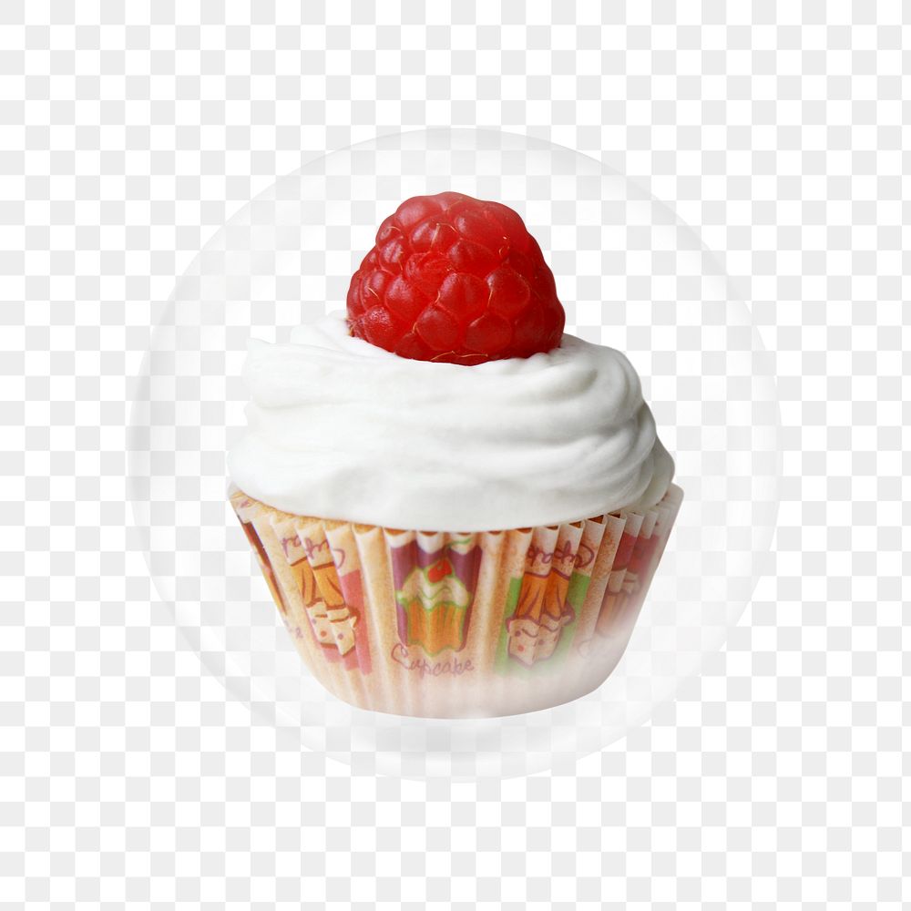 Raspberry cupcake png sticker, bubble design transparent background. Remixed by rawpixel.