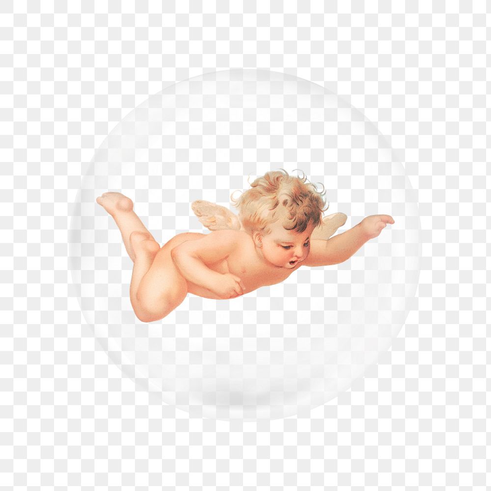 Cherub cupid png sticker, bubble design transparent background. Remixed by rawpixel.