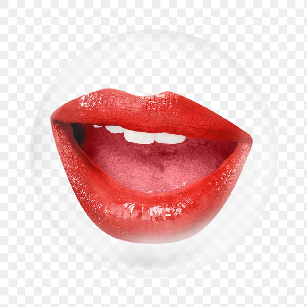 Png sexy red lips      sticker, bubble design transparent background