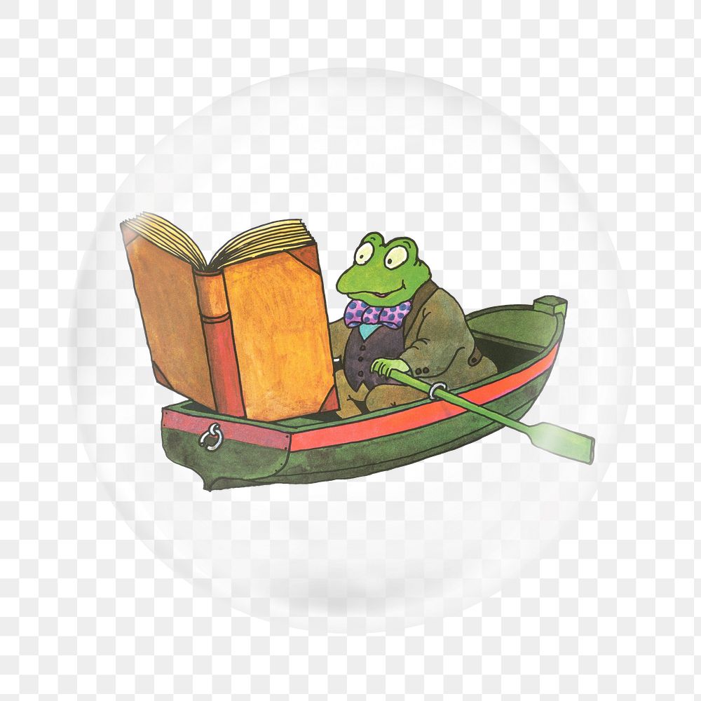 Reading frog png sticker, bubble design transparent background. Remixed by rawpixel.