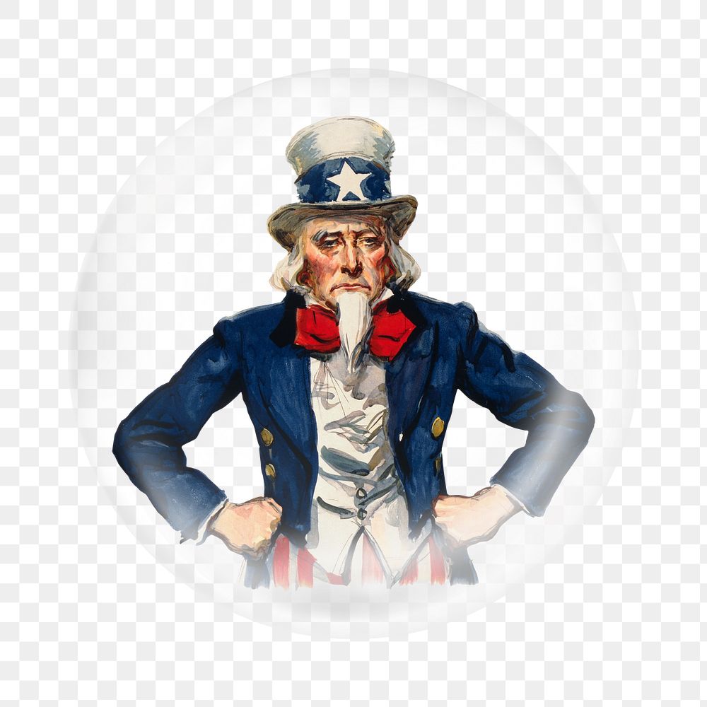 Uncle Sam png American patriotism sticker, bubble design transparent background. Remixed by rawpixel.