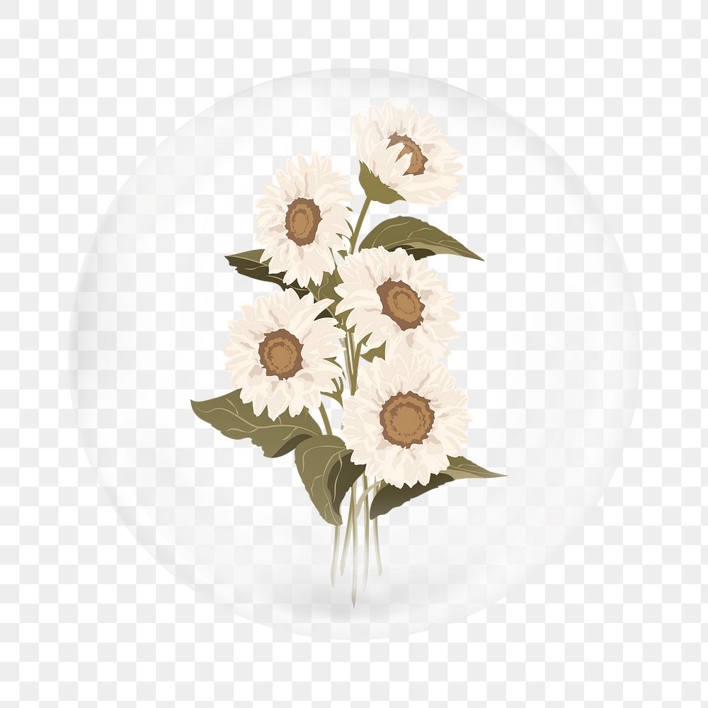Sunflower bouquet png   sticker, bubble design transparent background