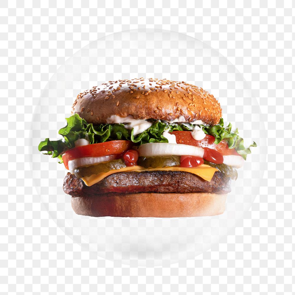 Hamburger png fast food sticker, bubble design transparent background. Remixed by rawpixel.