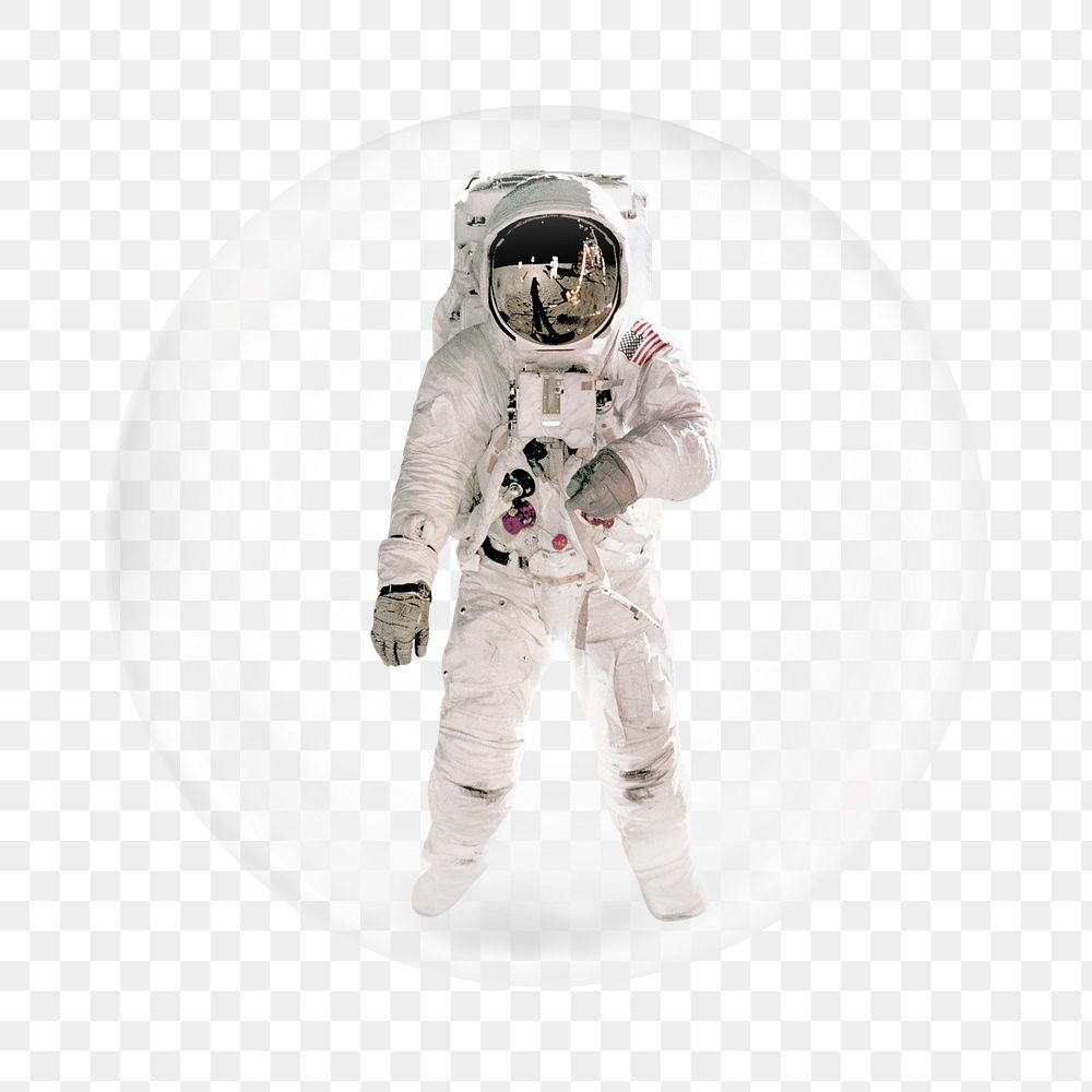 Floating astronaut png sticker, bubble design transparent background. Remixed by rawpixel.