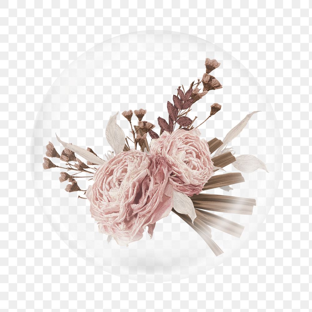 Png vintage pink flowers     sticker, bubble design transparent background