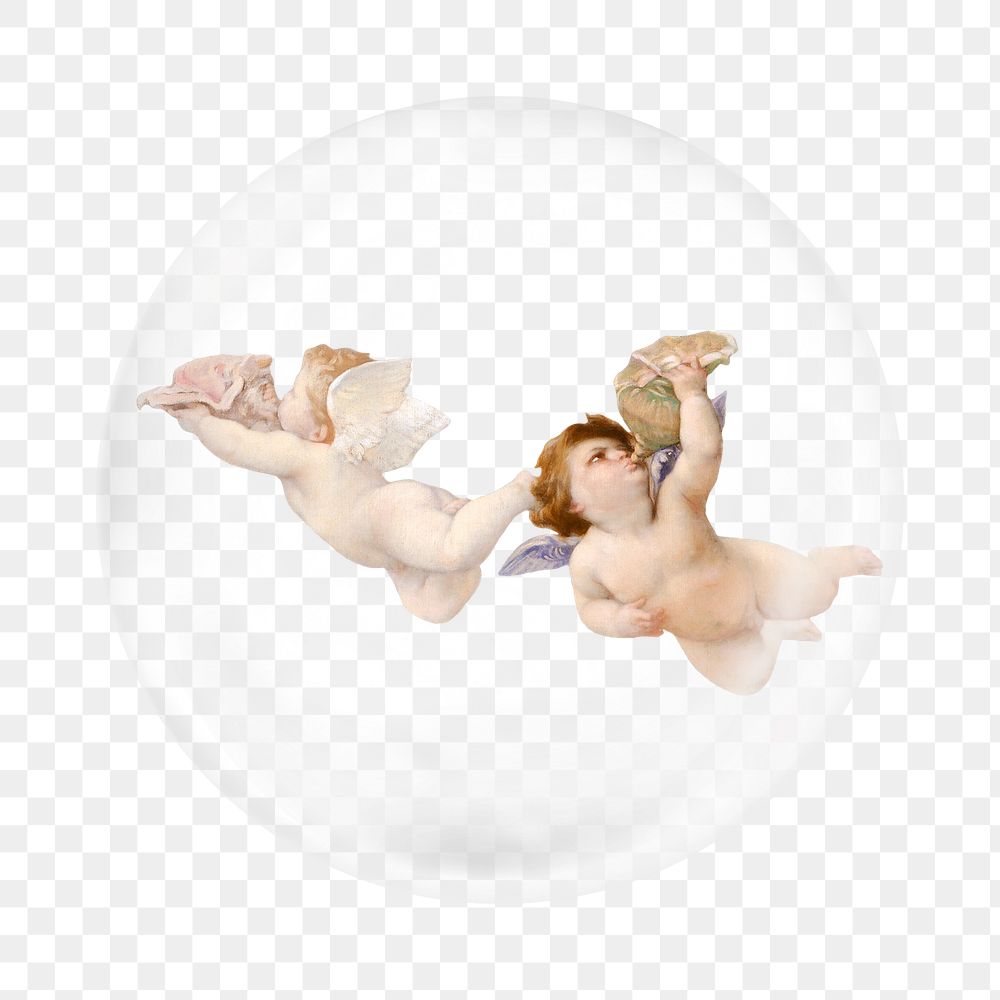 PNG cherub angels flying sticker,  bubble design transparent background. Remixed by rawpixel.