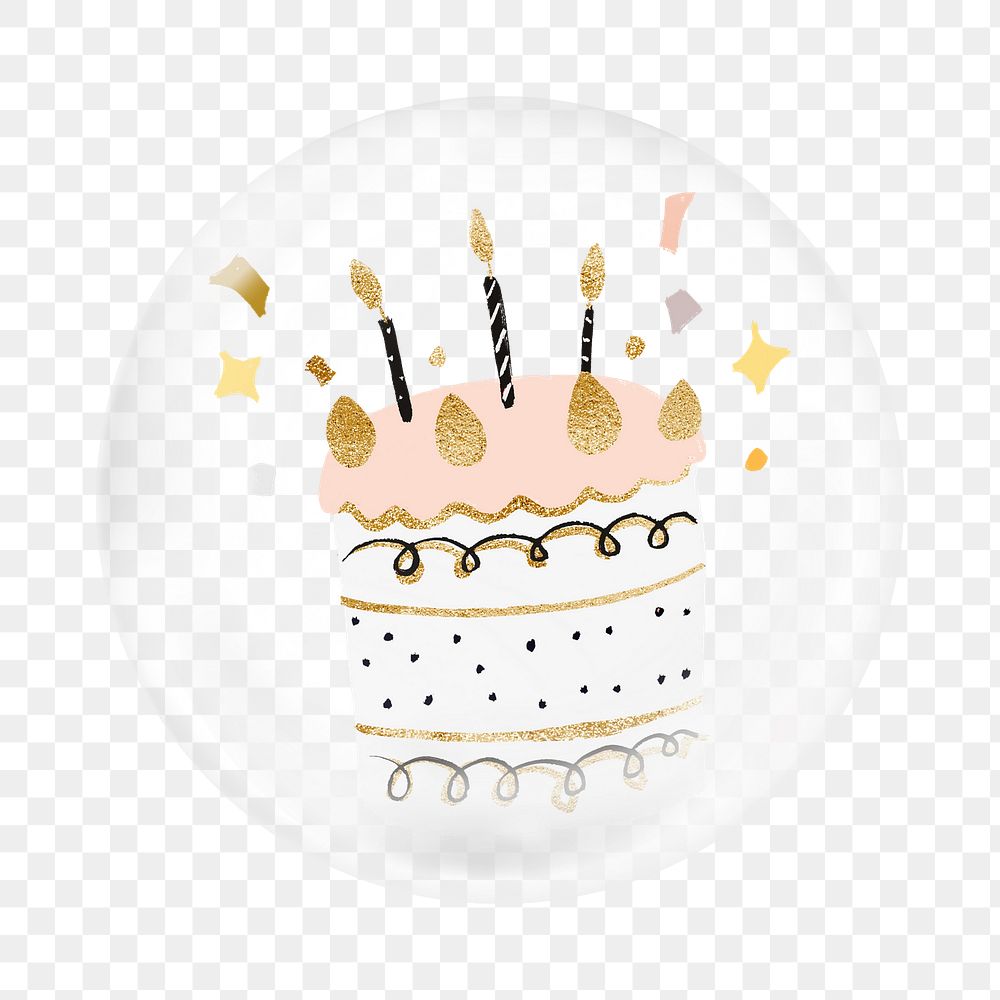 Birthday cake png   sticker, bubble design transparent background
