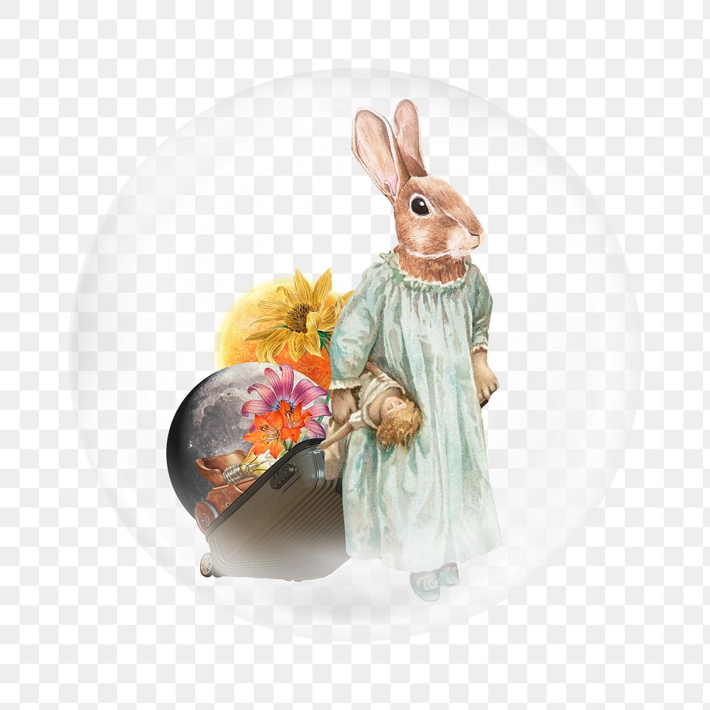 Collage rabbit png sticker, vintage illustration in bubble transparent background. Remixed by rawpixel.